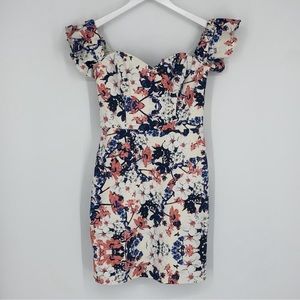 Parker Cotton Blend Sweatheart Ruffle Sleeve Floral Mini Dress